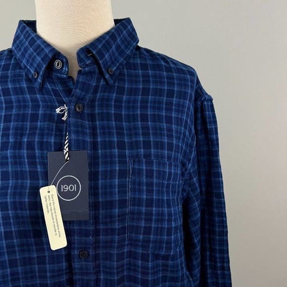 NWT‎ 1901 Blue Indigo Plaid Button Down Shirt (L) - Picture 3 of 8